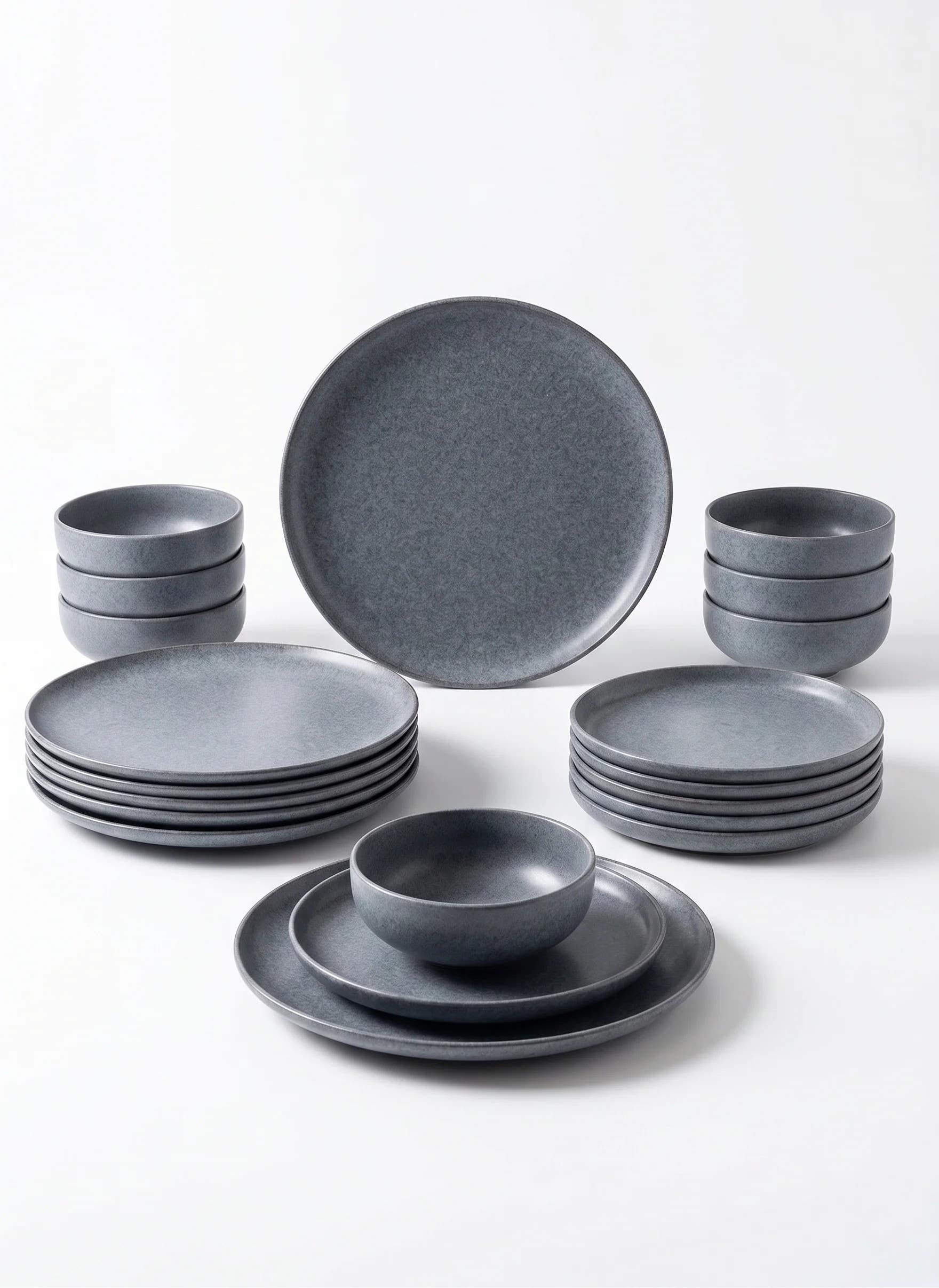 Modern Grey Porcelain Dinner Set - 24-Piece Premium Tableware