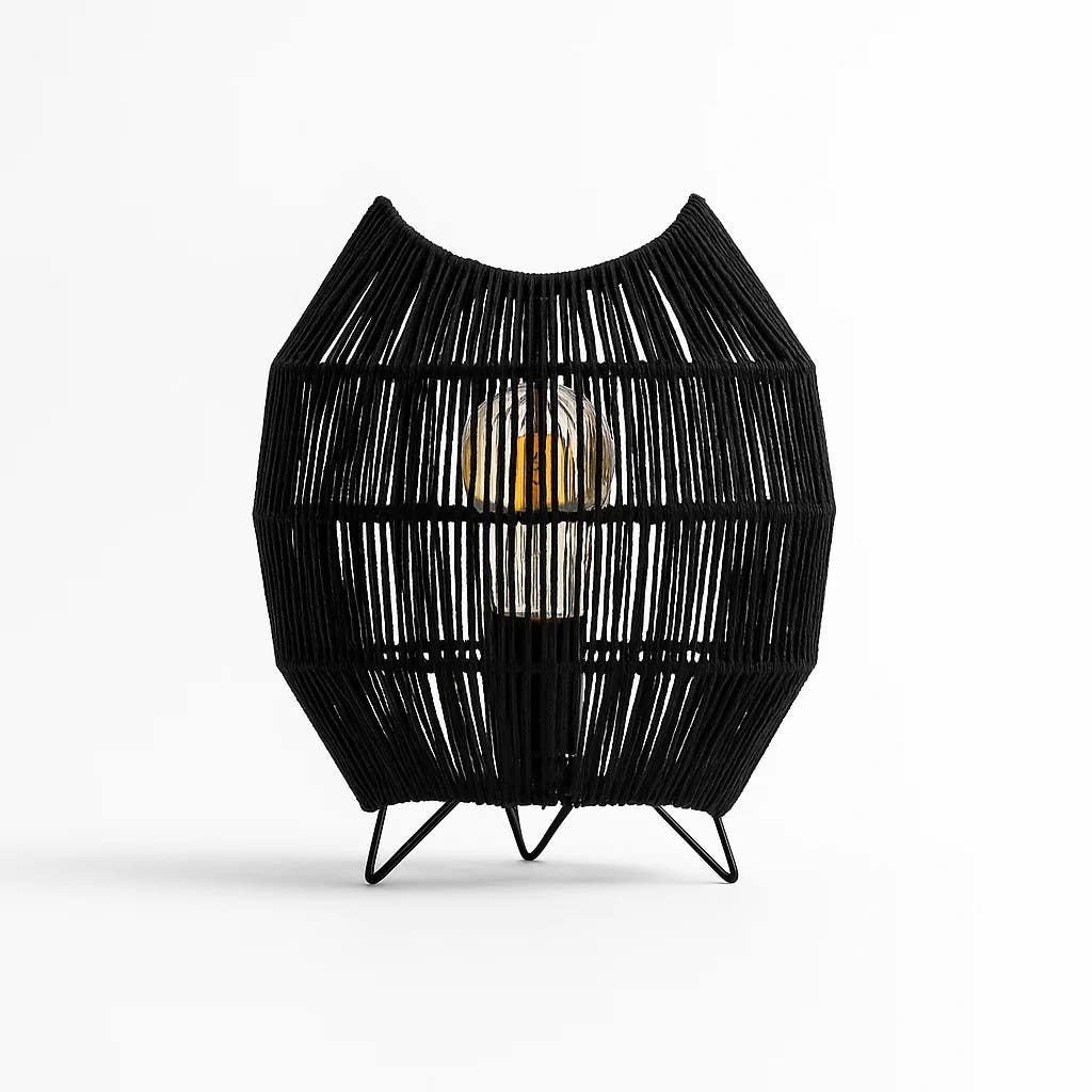 Aura Black Table Lamp - Sculptural Woven Light, Egyptian Design