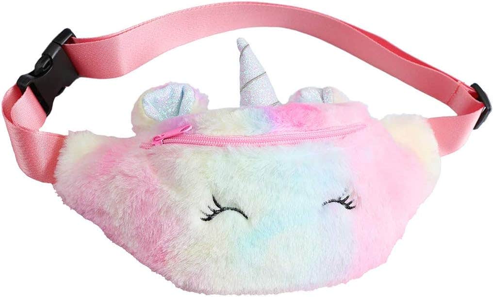 Qiuhome Pink Plush Fanny Pack for Girls - Adjustable Strap & Soft Fluffy Material