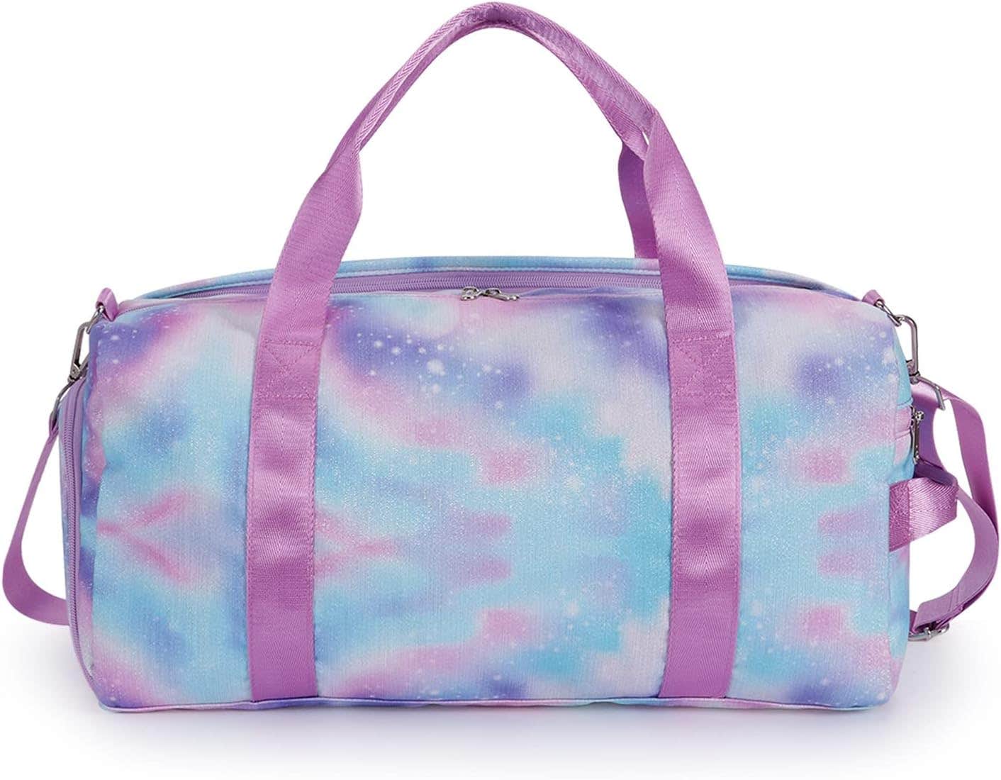 Enterlife Gym Duffle Bag - Purple Graffiti, Wet Pocket, Shoes Compartment - Women's Travel Tote