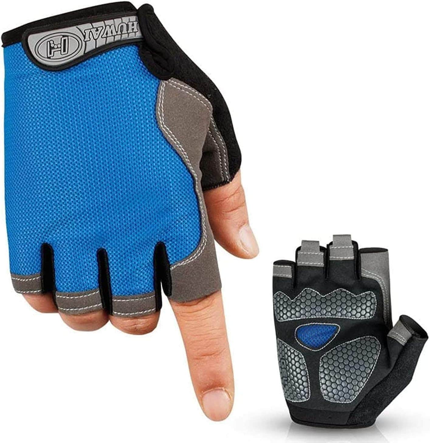 SportQ Cycling Gloves | Shock-Absorbing Anti-Slip Breathable | Blue Large | Outdoor Men/Women