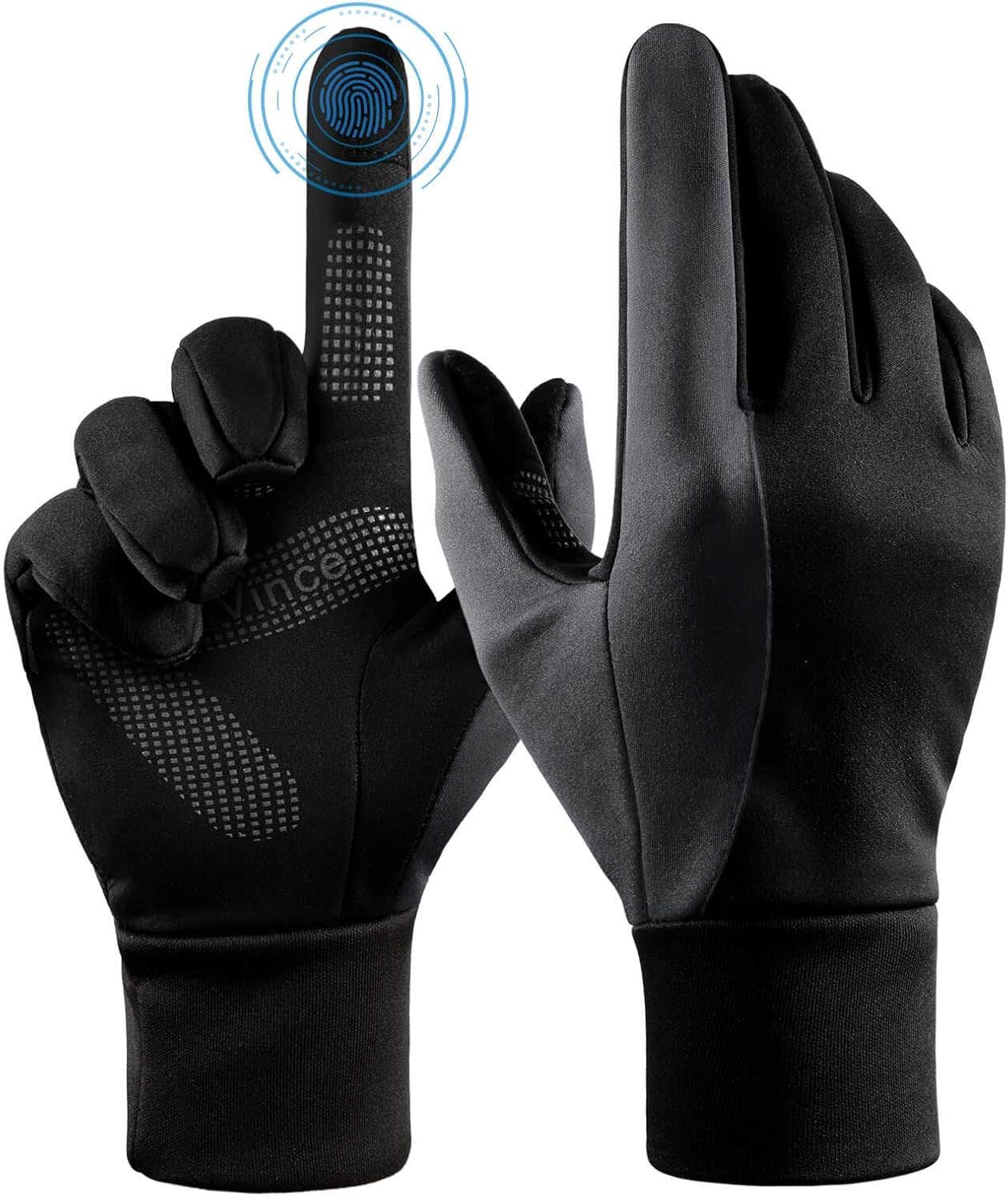 FanVince Gray Polyester Thermal Touchscreen Cycling Running Gloves - Men Women
