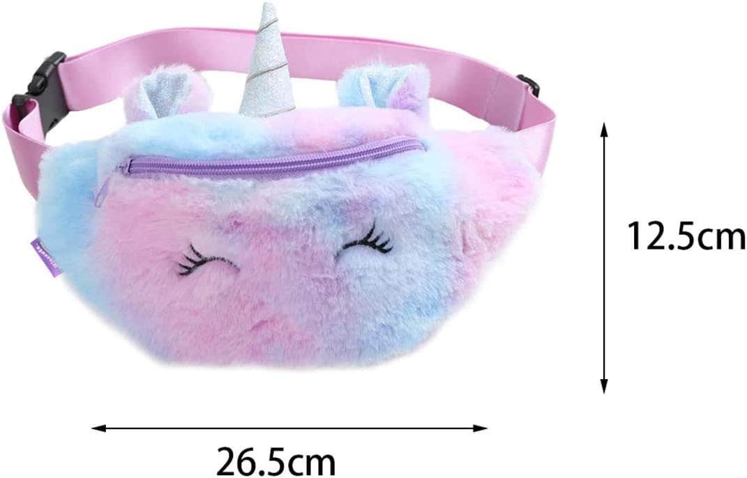 Unicorn Belt Bag For Toddler, Rainbow Fanny Pack Kids, Crossbody Sling Pouch, Fluffy And Soft Purse,Hip Pouch Great Gifts For Children,Adjustable Strap for Outdoors Travel, School (Design2)