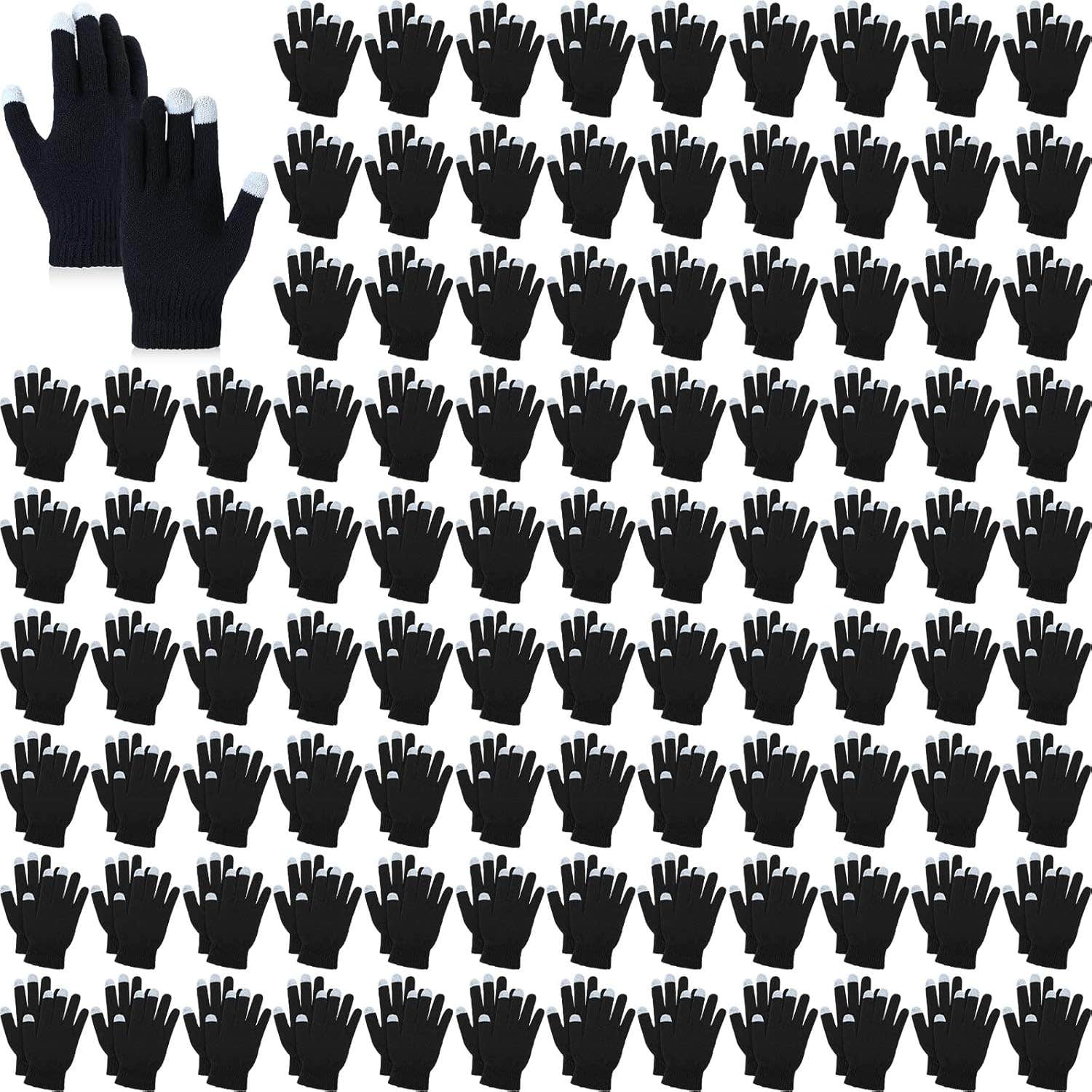 Handepo 100 Pairs Winter Touchscreen Knit Gloves - Bulk Black