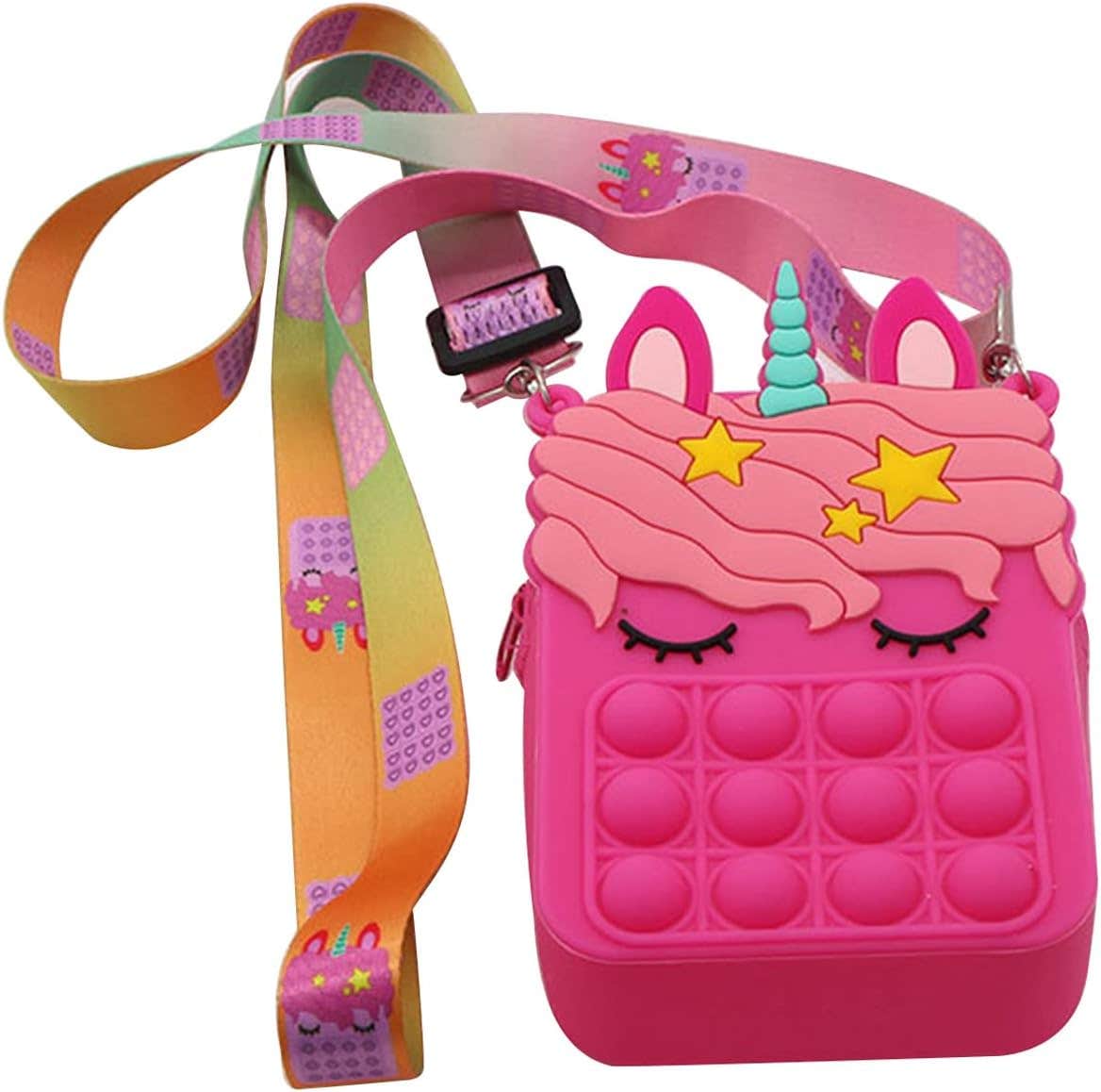 Fidget Toy Purse Crossbody Bags for Girls Women, Easter Basket Stuffers Push Bubble Sensory Pop Shoulder Bag Handbag, Silicone Pop Cartoon Purse Bag (Red), Red