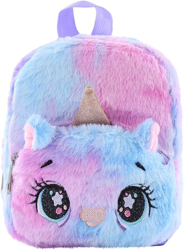 Velvet backpack for girls, 23 x 17 x 10 cm - Multicolor