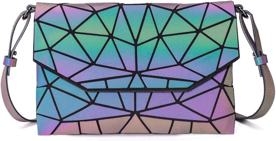 Leather Shoulder Bag Women's Geometric Design, 10 inches - Multicolor