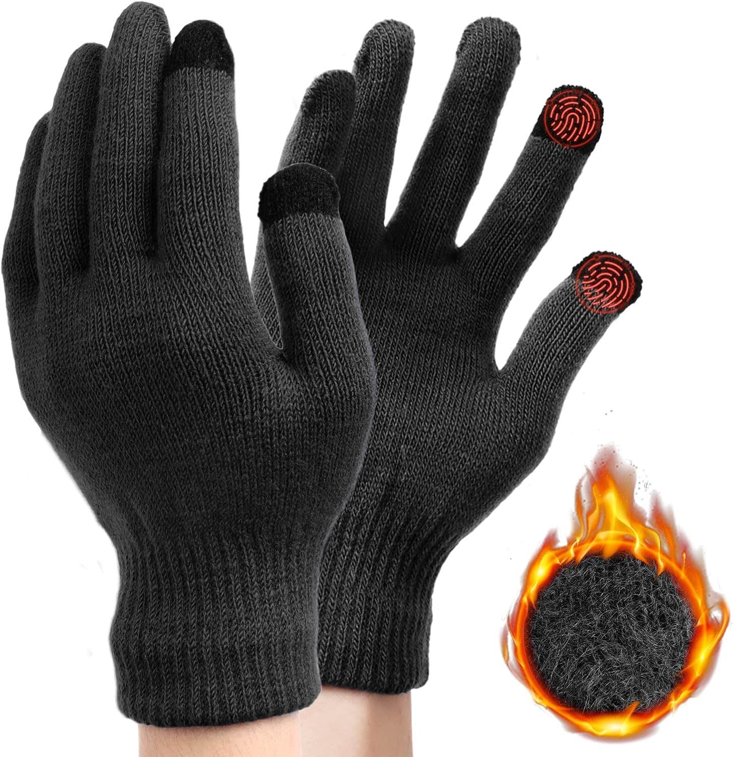 warm wool gloves winter with elasticated Unisex, fur-lined cuffs, 9 x 21 cm - Grey