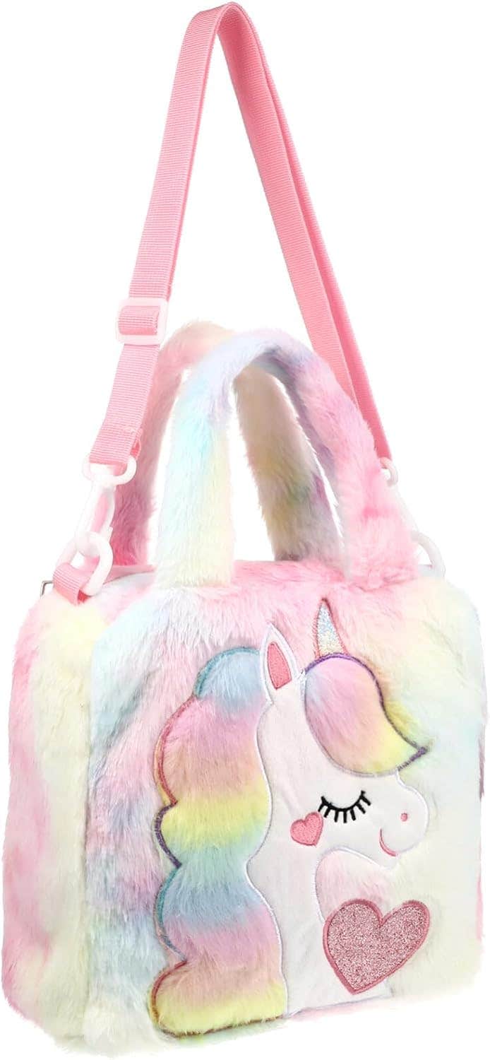 Kichvoe Unicorn Crossbody Bag Unicorn Handbag Purse for Girl Small Purse Fluffy Princess Purses Cute Purses for Girls Purple
