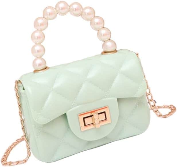 Mini Purse Mini Jelly Purse Flap Handbag with Pearls Top Handle Faux Quilted Crossbody Bag For Little Girls Shoulder Bag