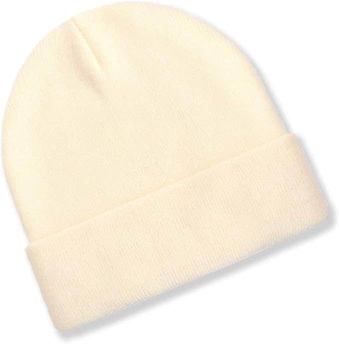 Warm Knitted Beanie Hat, Cream Colour
