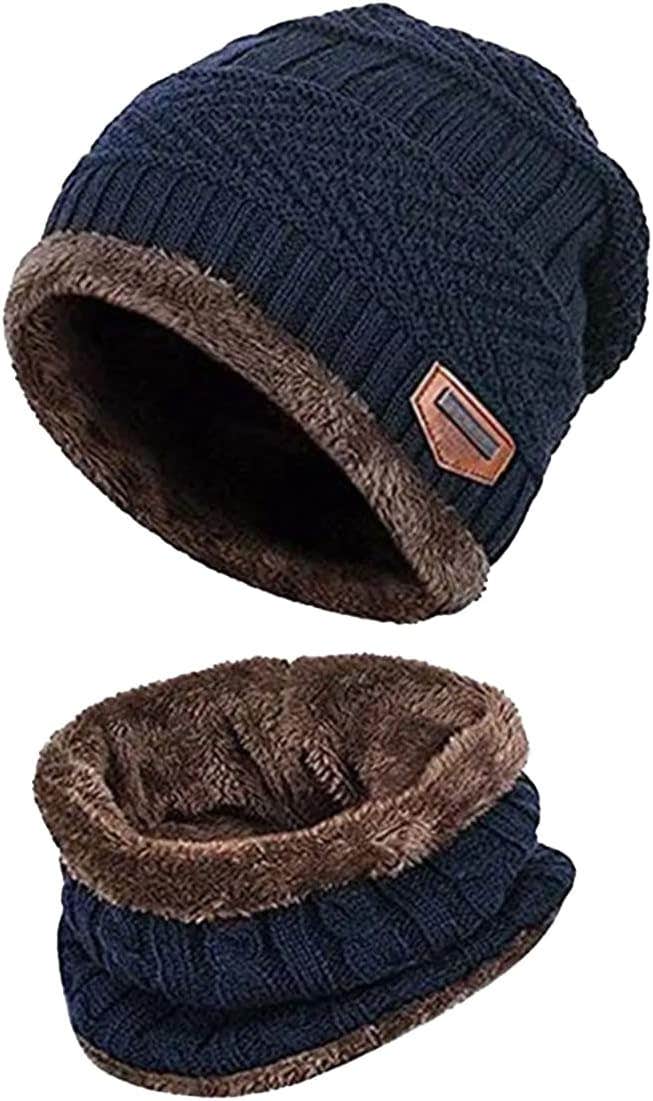 Beanie Hat Scarf Set Warm Knitted Hat for Men Women Children Skiing or Outdoor Navy Blue, M