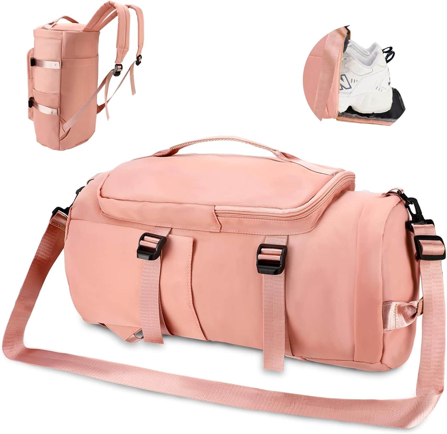Topretty 4 in 1 Sports Gym Bag with Wet Pocket & Shoes Compartment 35L Unisex Waterproof Travel Duffel Bag Ladies Gym Bag Sports Duffle Backpack Large Gym Bag Men Travel Yoga Hiking Camping(Pink)
