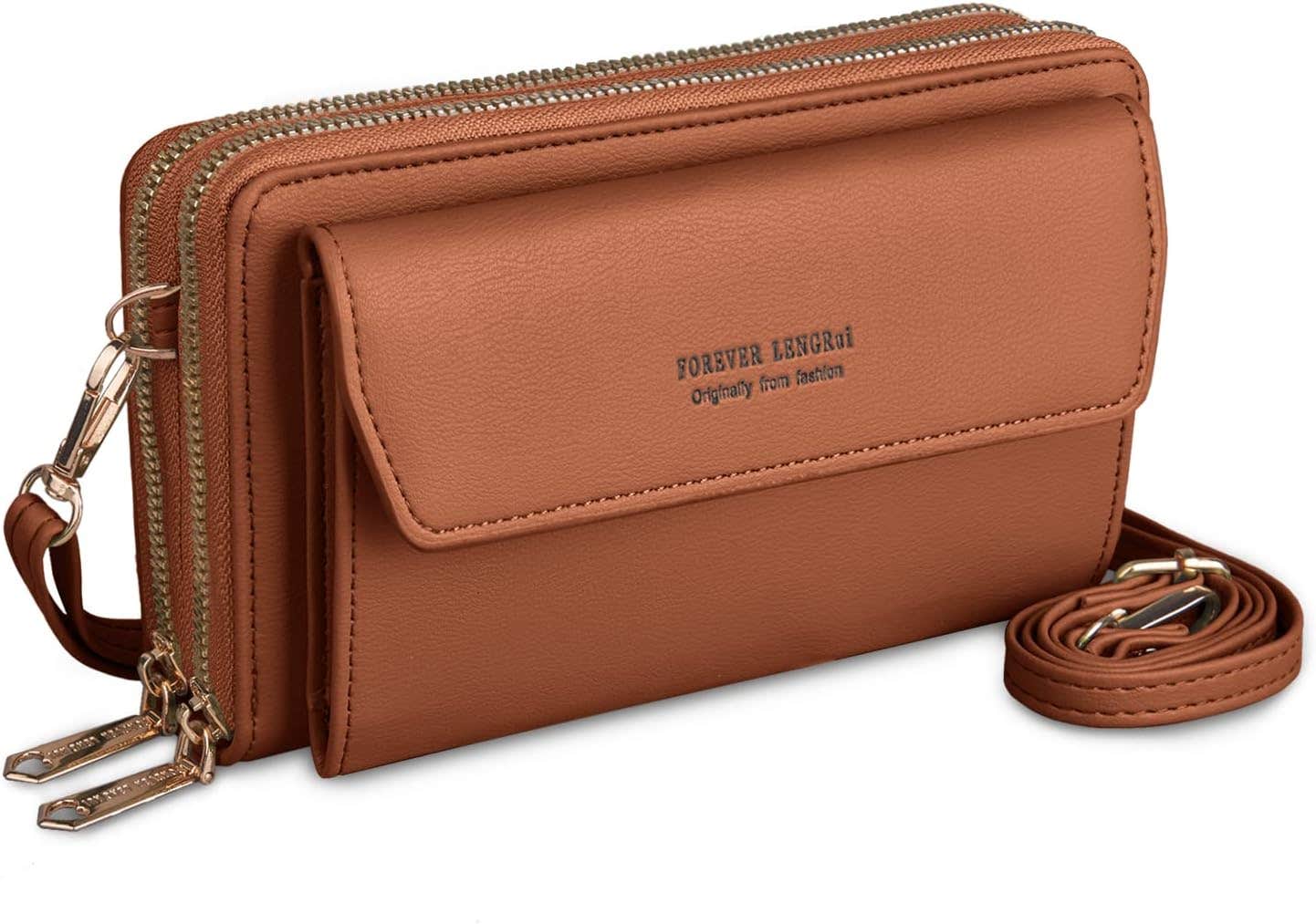 leather shoulder bag for Women's, 20×11 cm - brown
