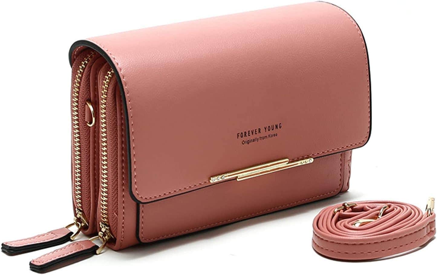 Women's leather shoulder bag, 19 x 11 cm - Cashmere