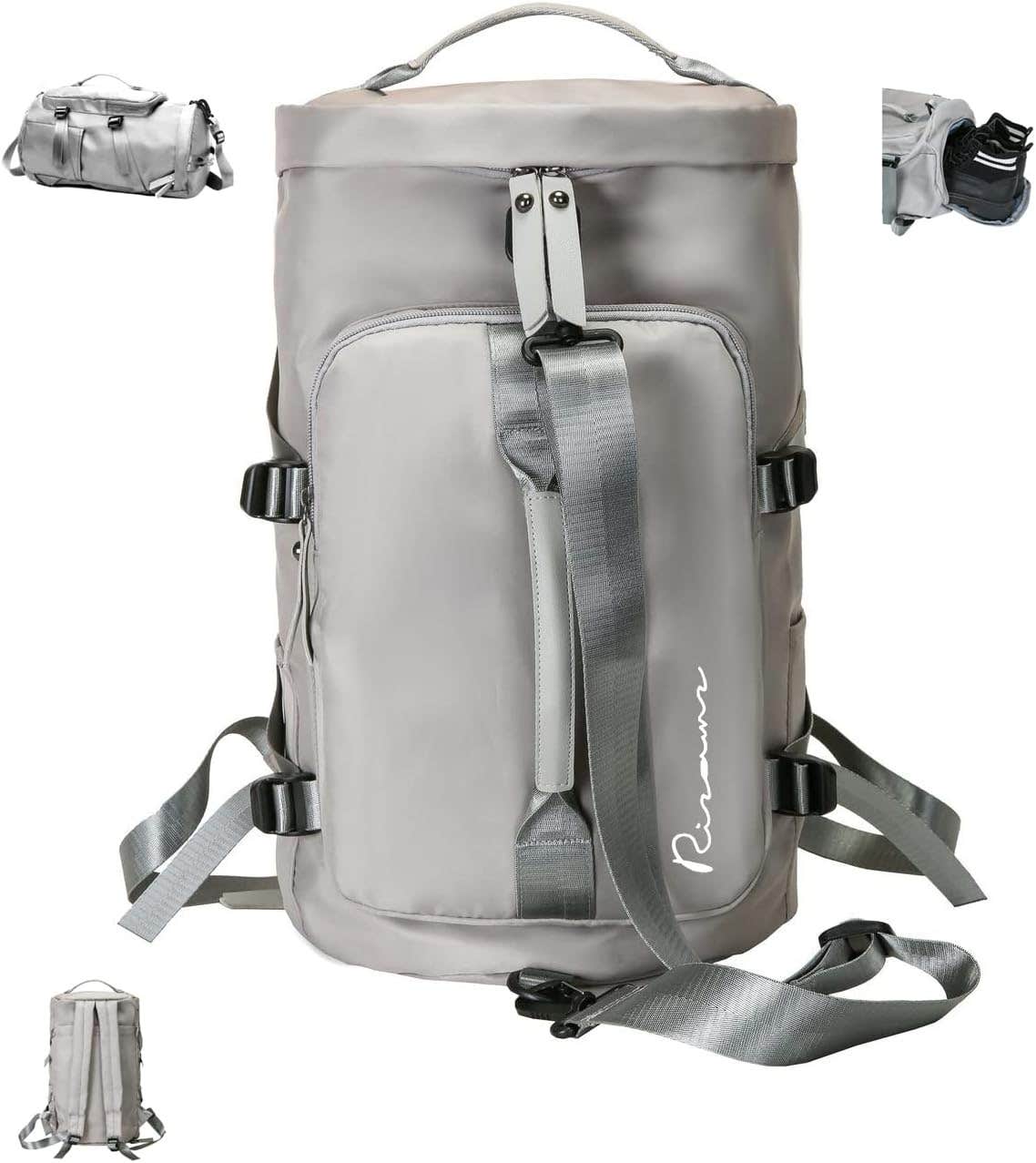 Sport Gym Bag with Shoes Compartment & Wet Pocket Travel Duffel Bag for Men & Womens Gym Bag Waterproof Holdall Duffle Back Pack + Shoulder Straps Lightweight Rucksack Grey Bag, M