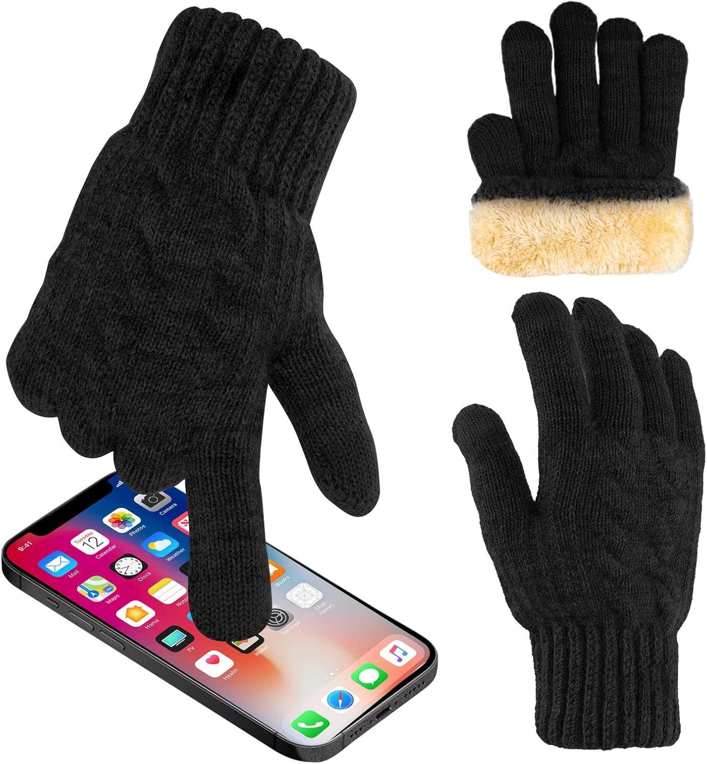 "PEGRAUFC Winter Polar Fleece Thermal Gloves - Unisex, Touchscreen, Skiing, Hiking - Black"