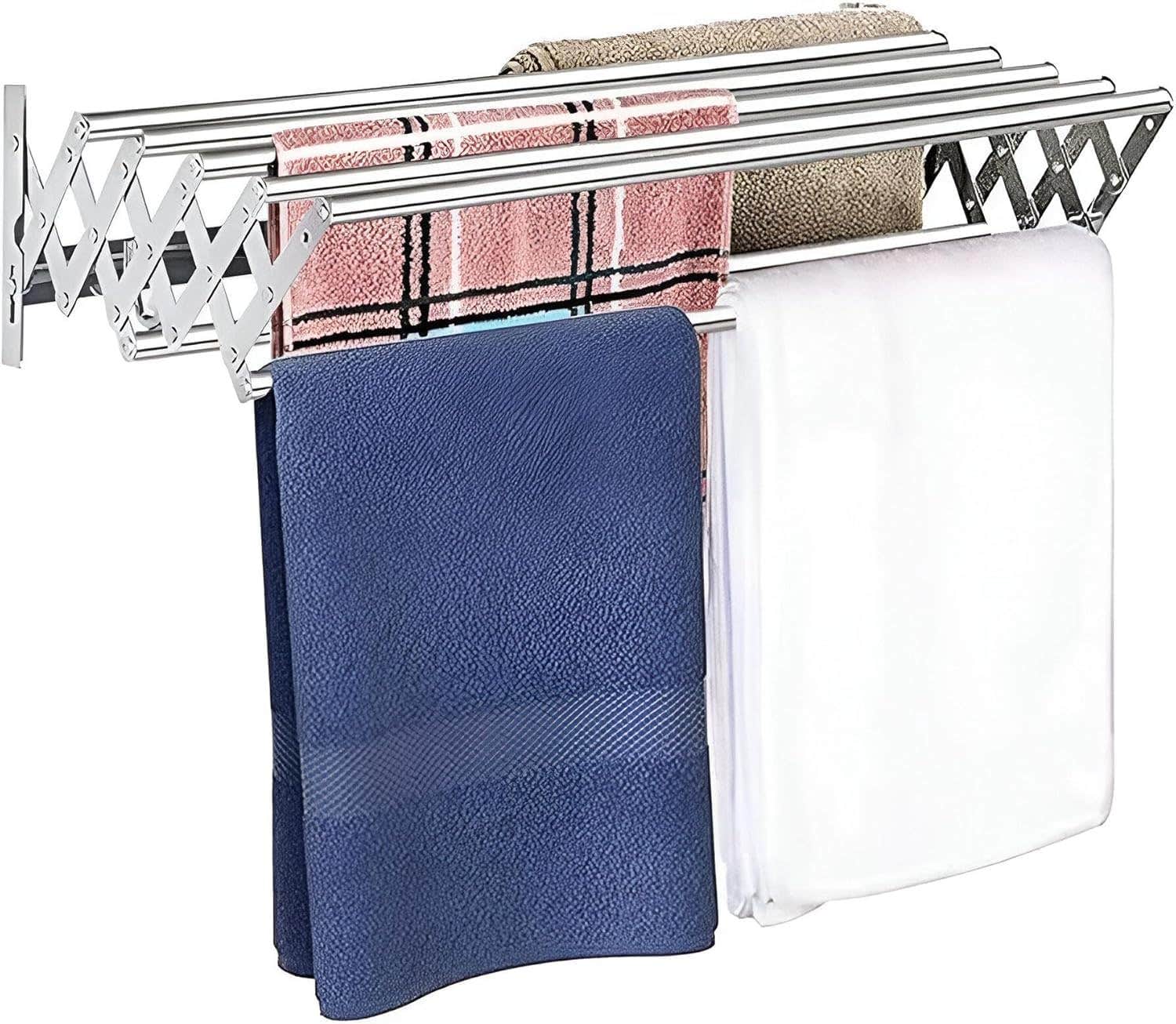 Wall-Mounted Aluminum Clothes Drying Rack - 10 Lines, Collapsible - 100cm