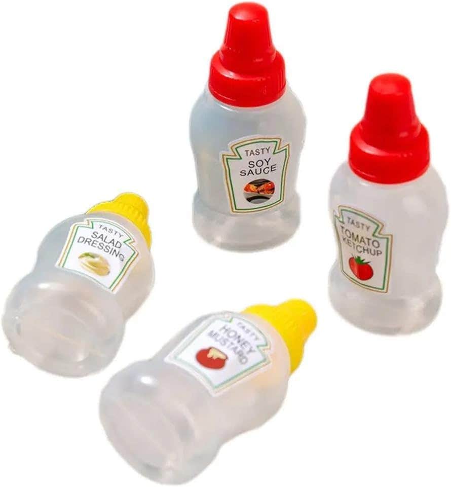 Set of 4 Mini Ketchup Bottles - 25ml Portable Condiment Squeeze Bottles