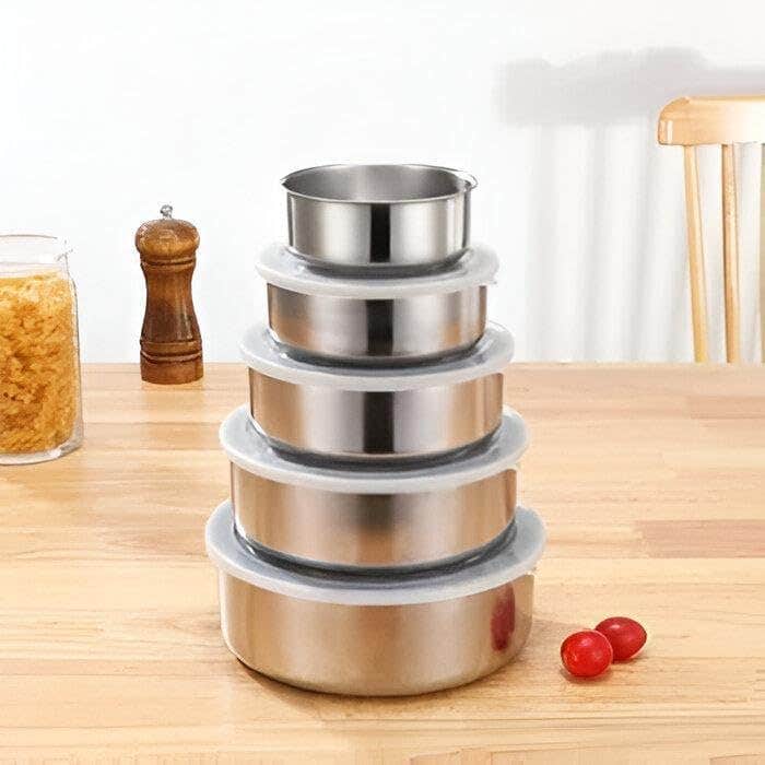 Set of 5 Stainless Steel Food Storage Containers with Airtight Lids