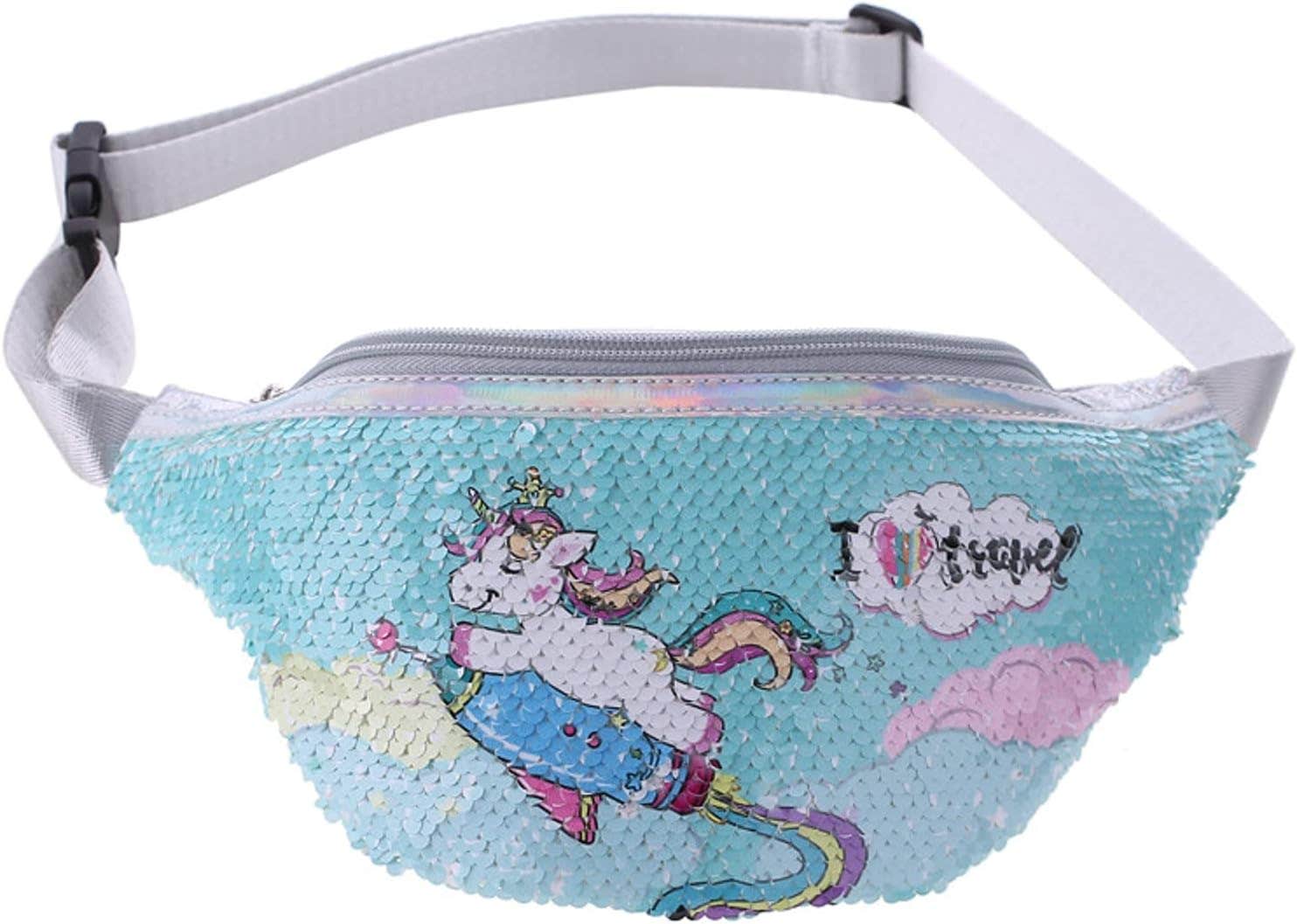 Fxaelian Cute Animal Unicorn Fanny Pack | Glitter Sequins Bum Bag | Blue | Birthday Christmas Gift
