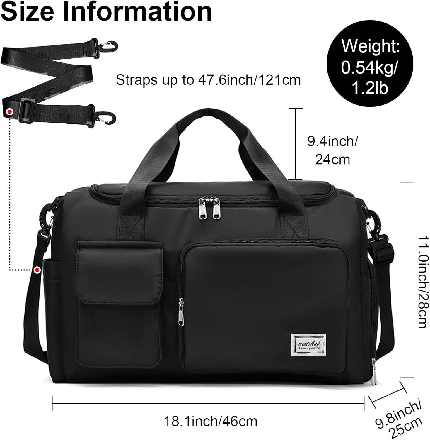 RainFlowwer Large Capacity Sports Gym Duffel Bag | Wet/Dry Separated, Shoe Compartment | Black | 35L