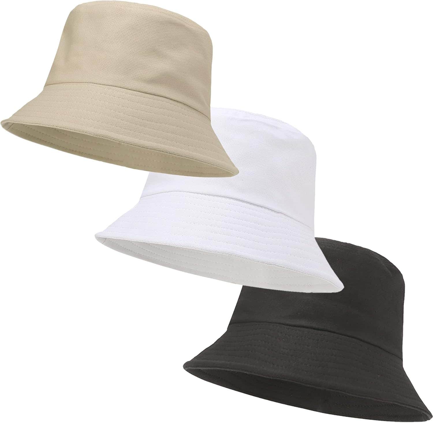 LPMOERA Athletic Bucket Hat 3-Pack UV Protection, Black/White/Khaki