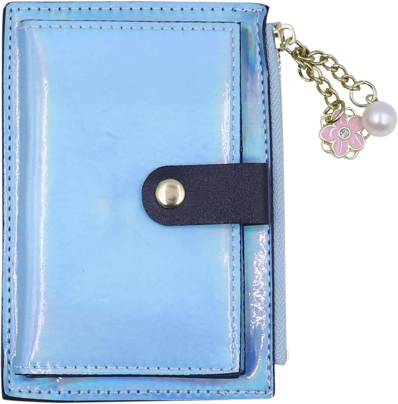 RARITYUS Slim Holographic Card Holder Wallet with Key Ring - Light Blue