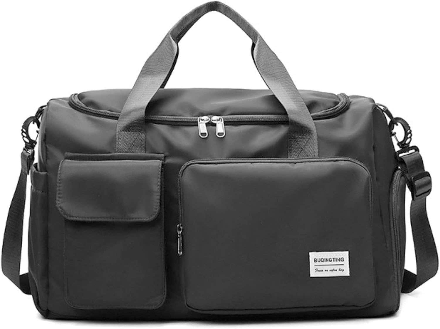 Travel Duffel Gym Tote Sports Bag, Carry on Waterproof Lightweight Weekender Overnight Bag with Shoe Compartment, Luggage Sleeve & Wet Pocket, for Women and Men, Black