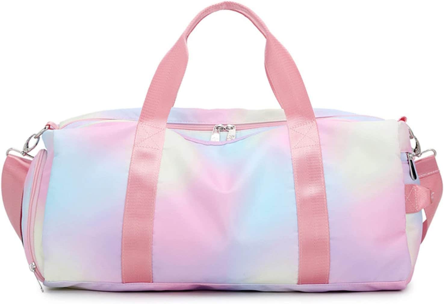 ORIDOOR Girl's Black and Pink Nylon Dance Duffle Bag Small Sports Gym Bag Print, Pink Marble, One Size