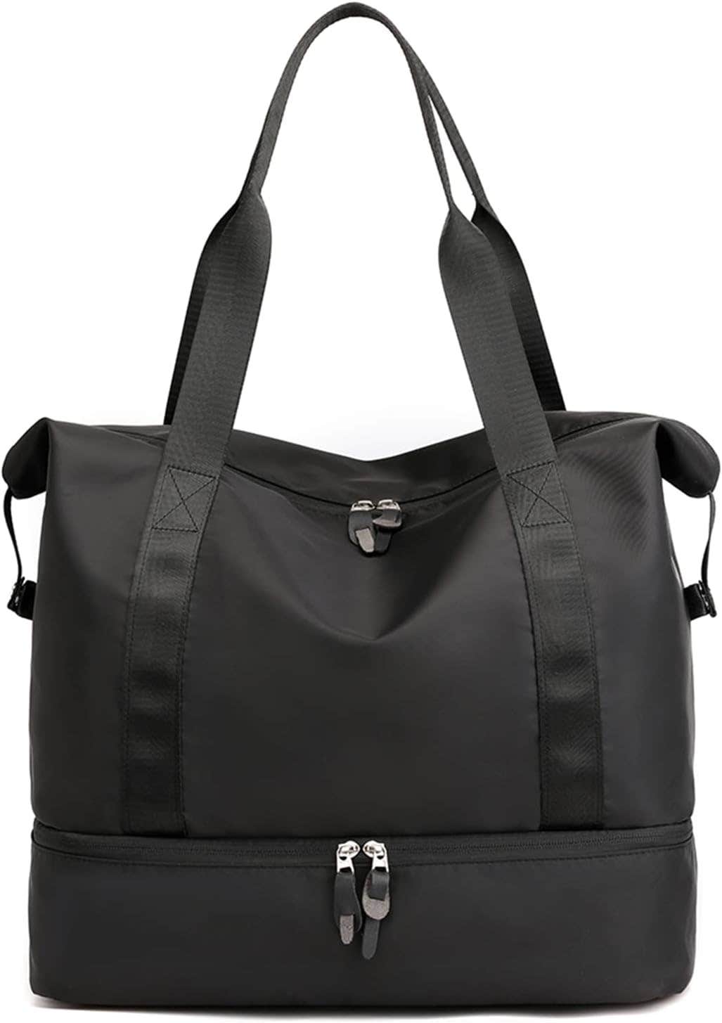 CORIOS Travel Duffel Bag for Women and Men Nylon Weekender Overnight Bag Sports Gym Bag with Shoes Compartment Carry on Luggage Shoulder Bag for Overnight Holiday Weekends Outing Gym, Black, L