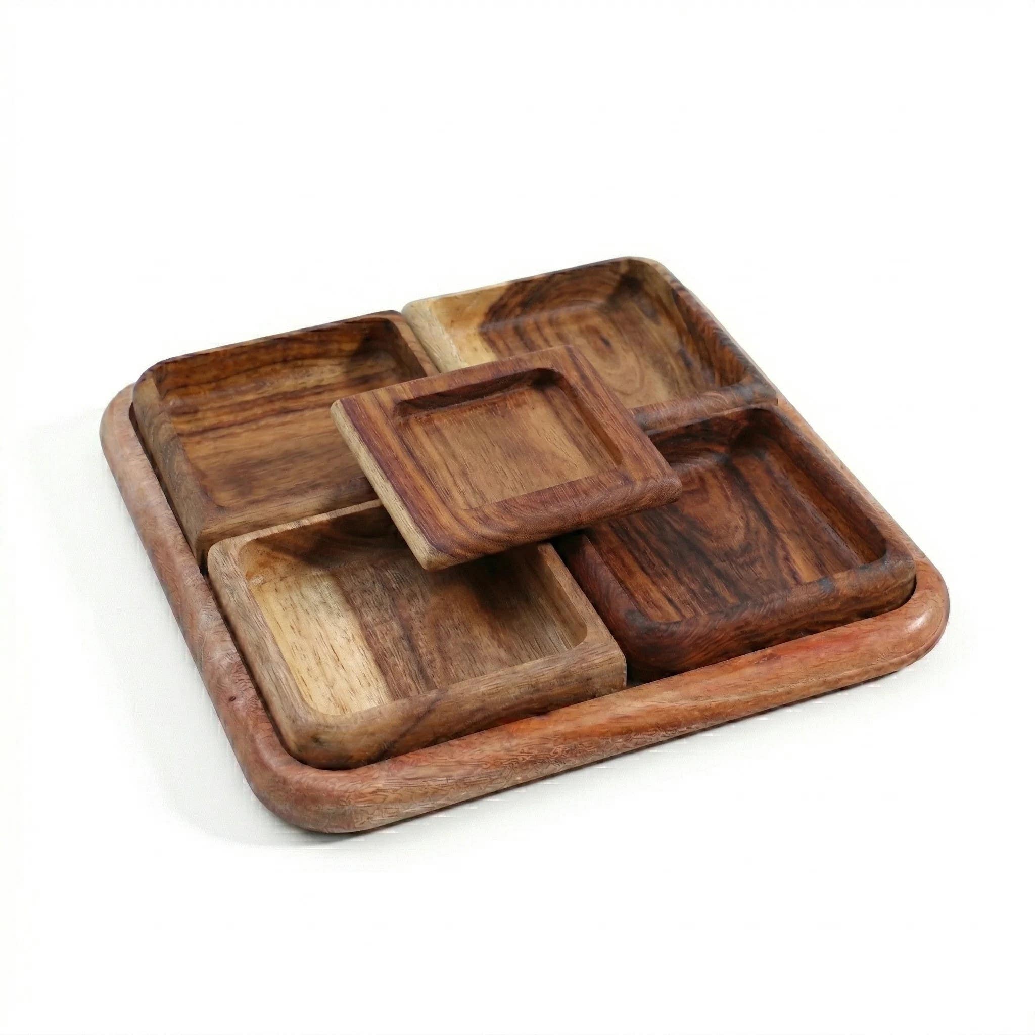 Solid Wood Nuts Serving Platter with 5 Compartments - HomePro