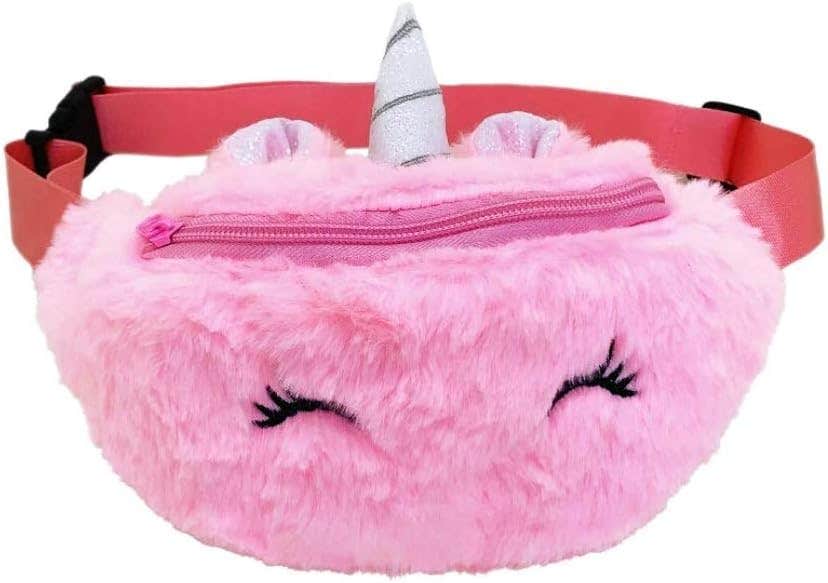 Unicorn Soft Fur Fanny Bag Pouch for Travel and Hiking I Travel Waist Pack for Girls and Women, Pink, Casual