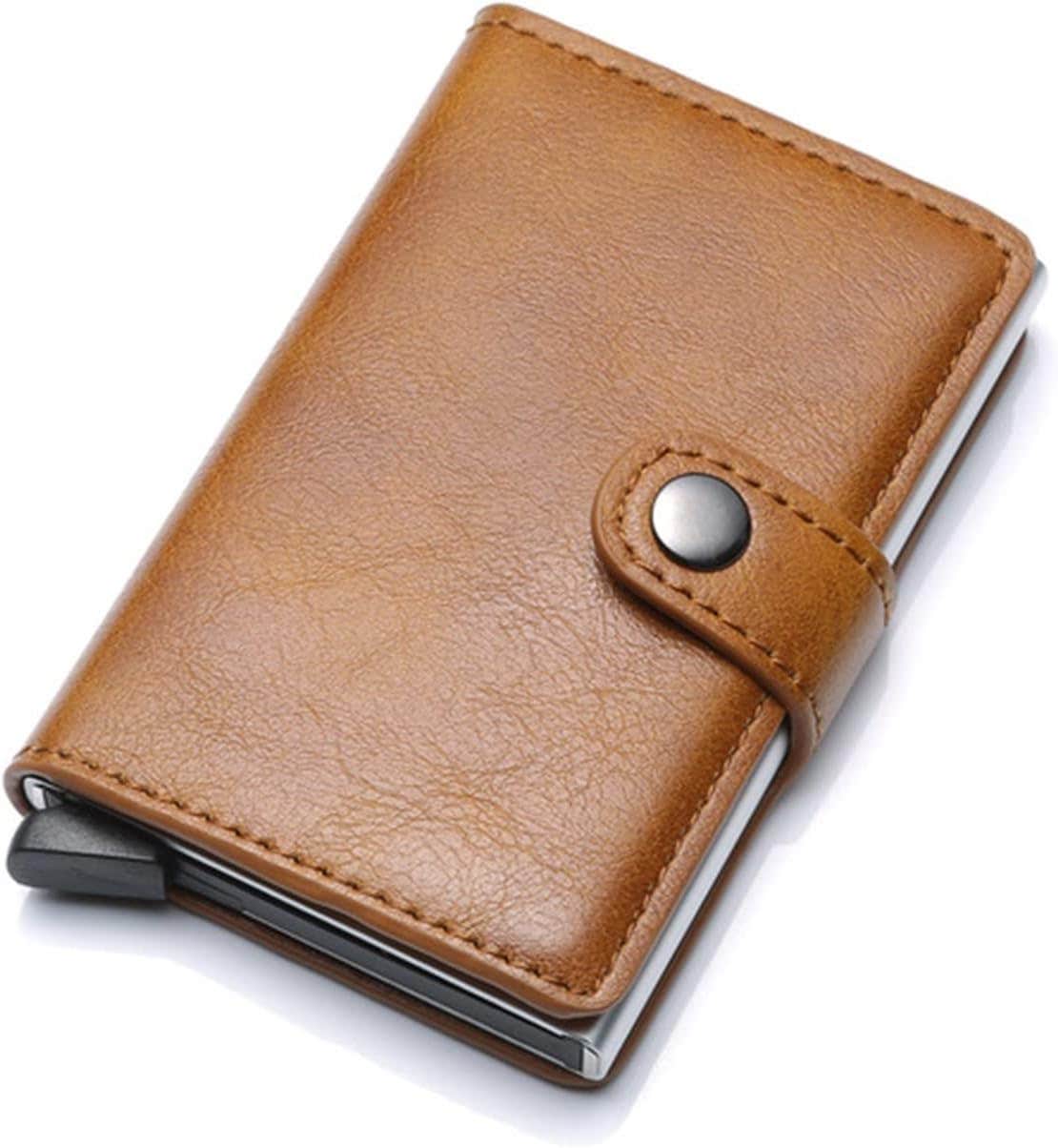 Card Holder, Automatic Business Credit Card Holder Id Badge Holder Card Case Smart Leather Mini Metal Wallet for Women (Color : Hortel�)