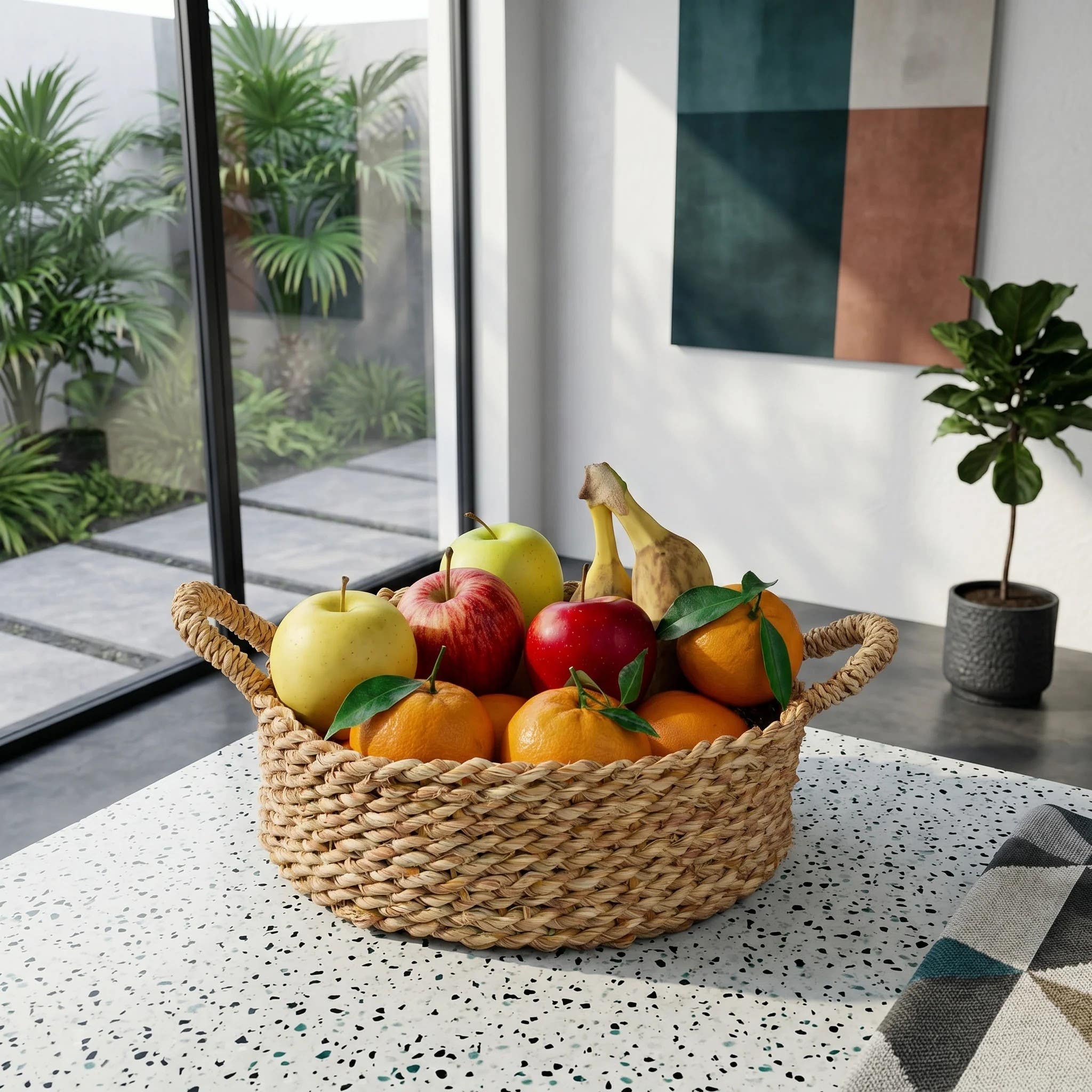 Handmade Autumn Tray with Sweet Rush Handles - 38cm Width