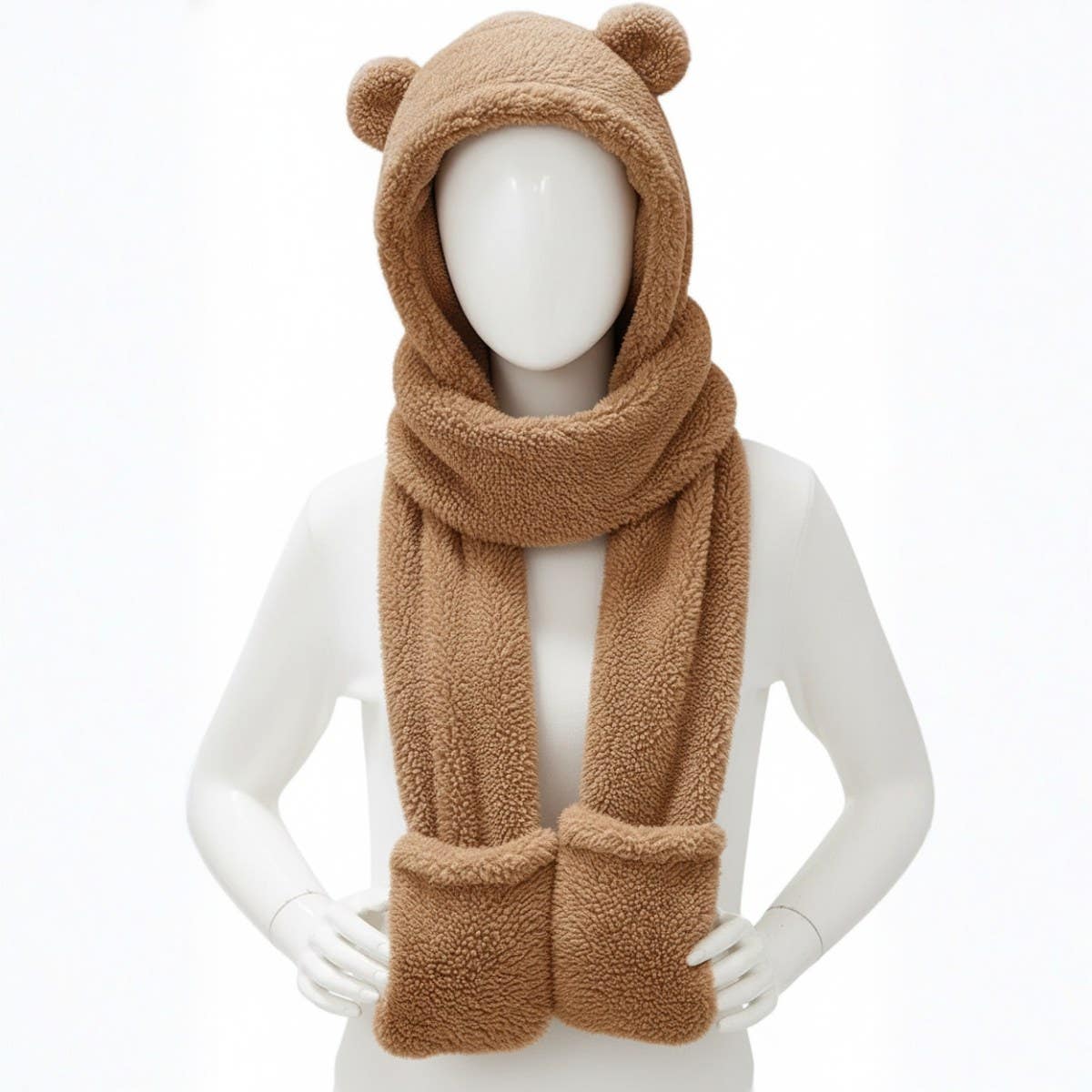 SANNIDHI Kawaii 3-in-1 Bear Ear Warm Scoodie Scarf Hat for Girls