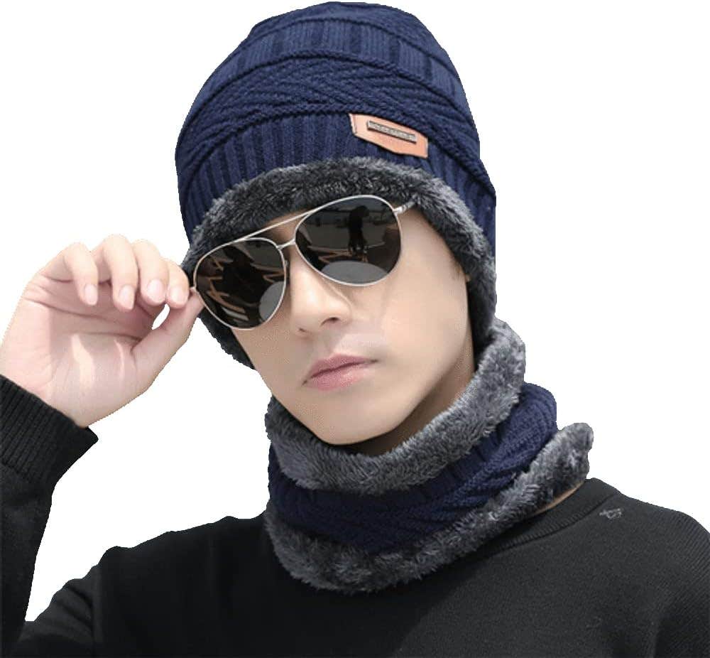 Knitted Beanie Hat Scarf Set Fleece Lined for Men and Women