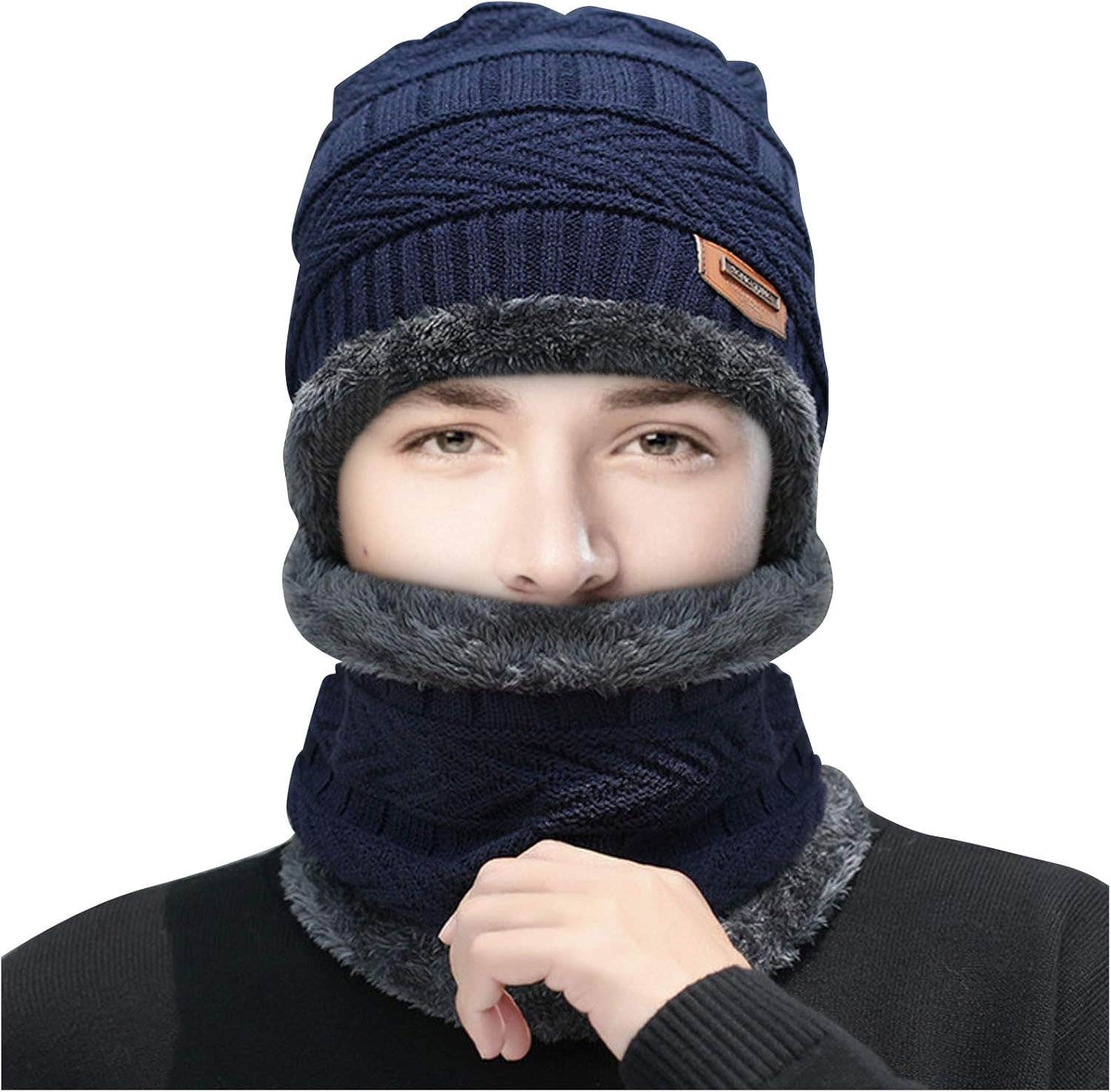 Costume Woolen Winter Windproof Thermal Two Piece Plush Bicycle Scarf Baseball Hat for Men and Women - Dear Silk Night Cap