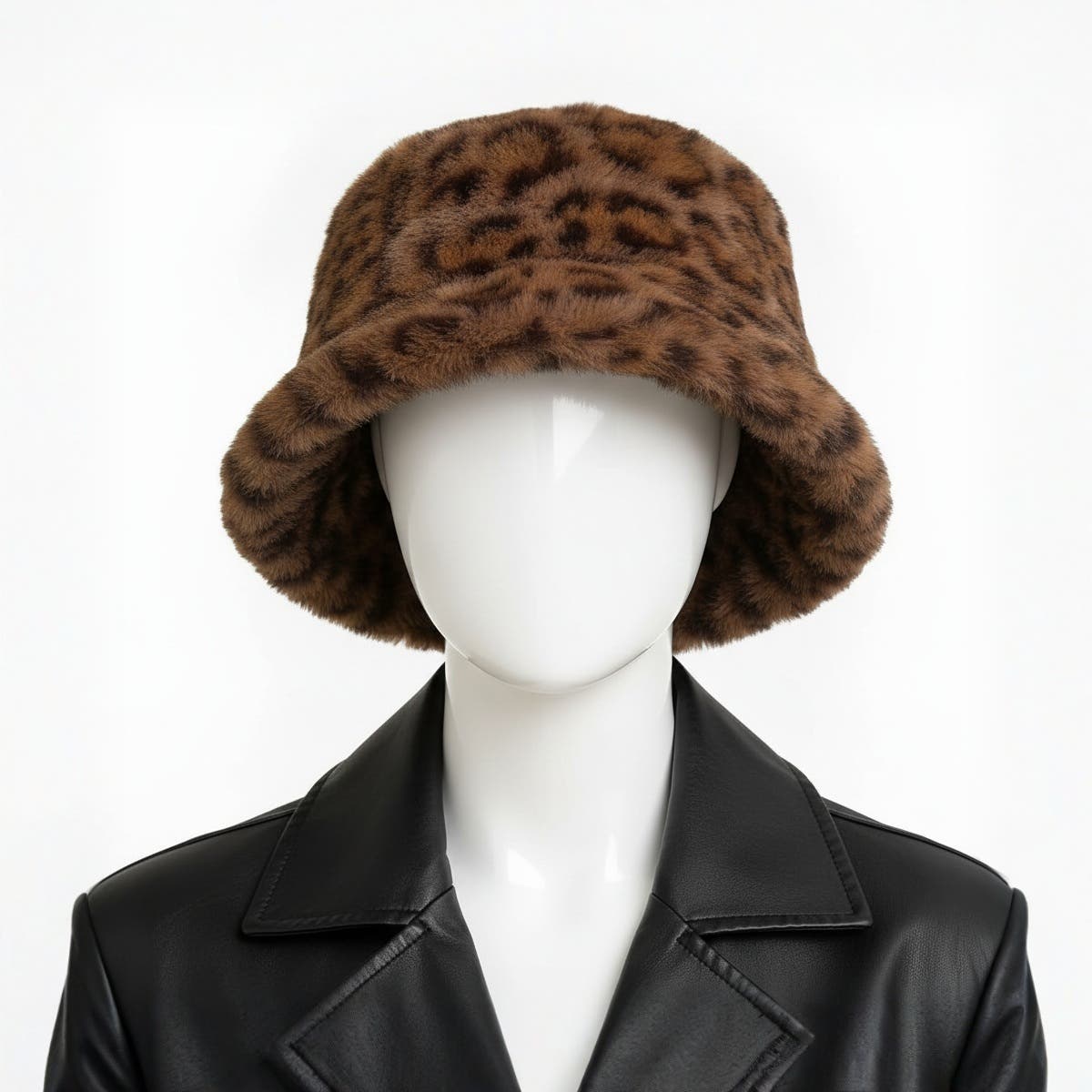 Ghazni Leopard Faux Fur Winter Bucket Hat for Women - Multicolor