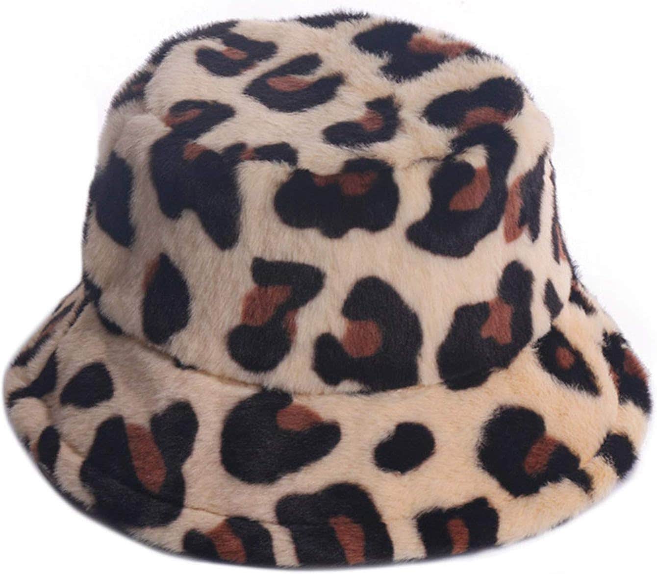 Leopard Faux Fur Winter Bucket Hat for Women -Multicolor