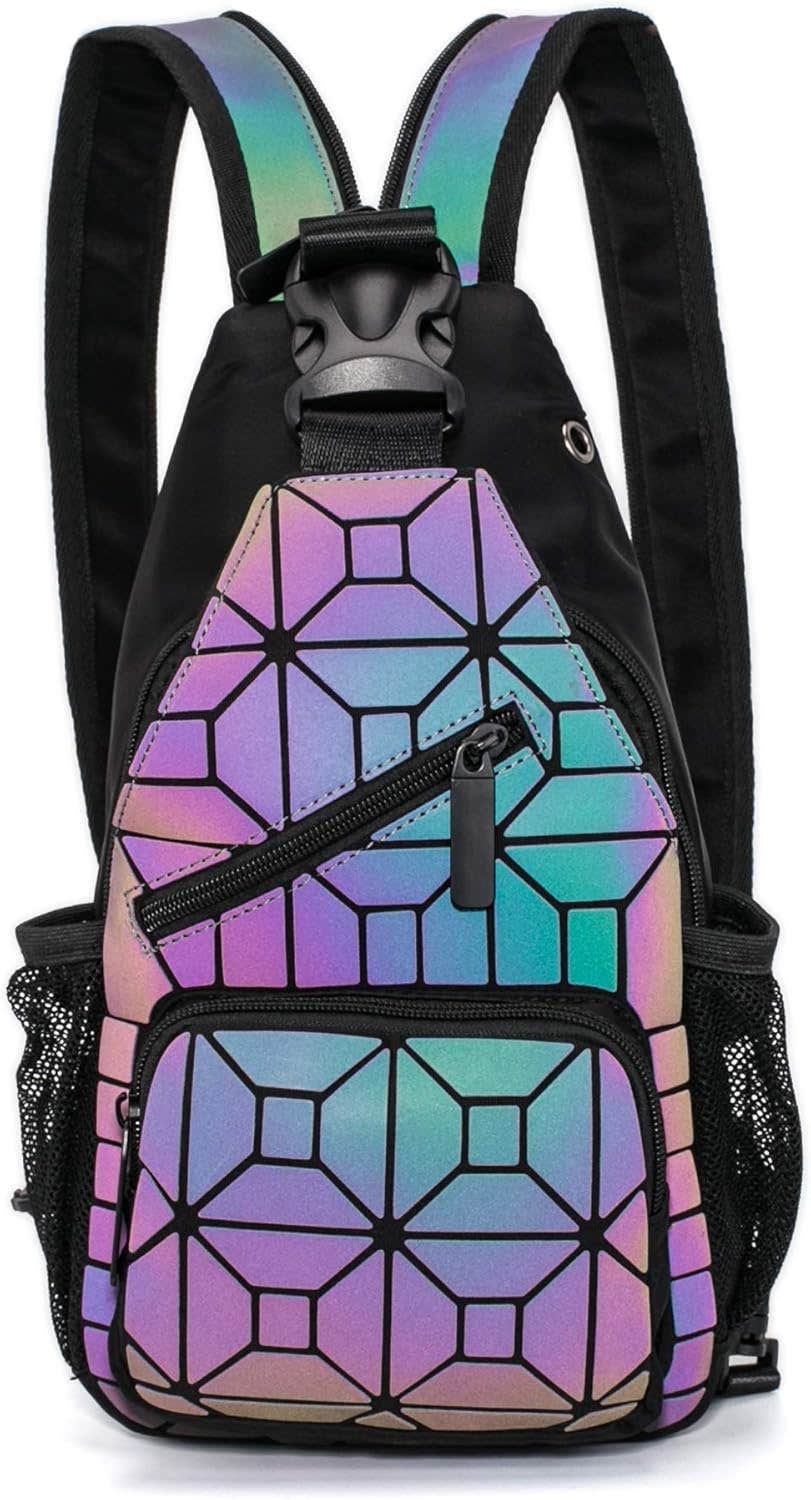 Geometric Luminous Holographic Reflective Backpack, Multicolor, Number 2