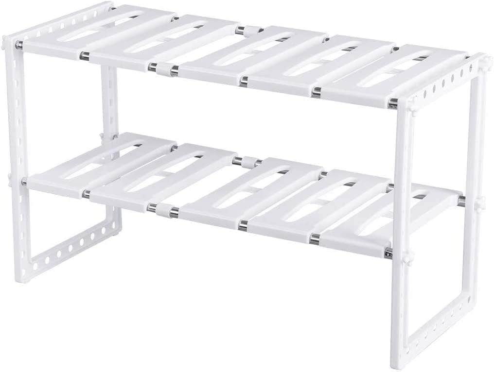 Under Sink Organizer 2 Tier Expandable Storage Rack for Kitchen Bathroom Cabinet Multifunctional Heavy Duty White