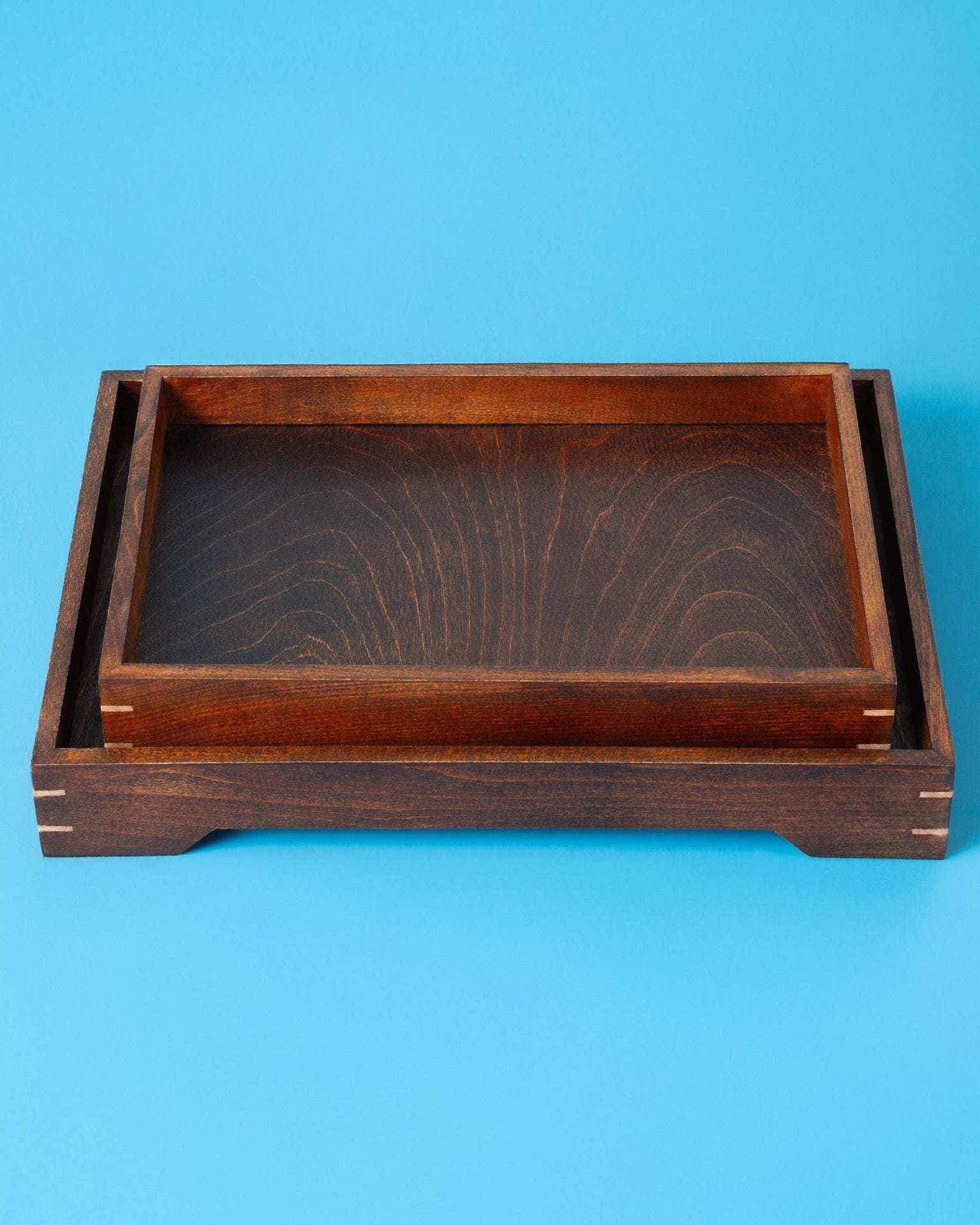 Handcrafted Wooden Duo Serving Tray Set