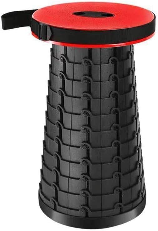Portable Telescopic Stool, Foldable Camping Chair with 130kg Capacity, Black and Red