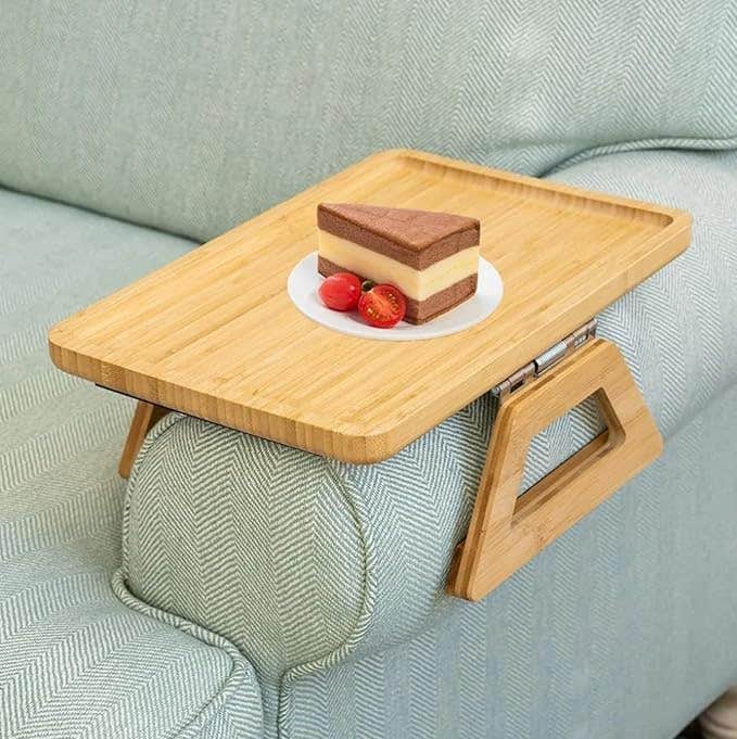 Bamboo Wood Clip-On Sofa Tray - Space-Saving Design, Adjustable Angles