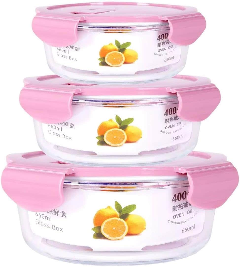 High-Quality Pyrex Glass Food Storage Containers, Set of 3, 400-650-1000ml, Multicolor