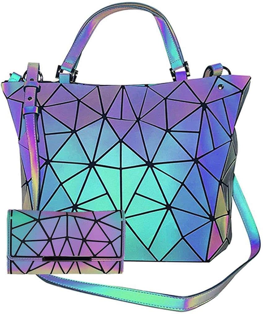 Gupiar Geometric Luminous Shoulder Bag with Removable Strap & Clutch
