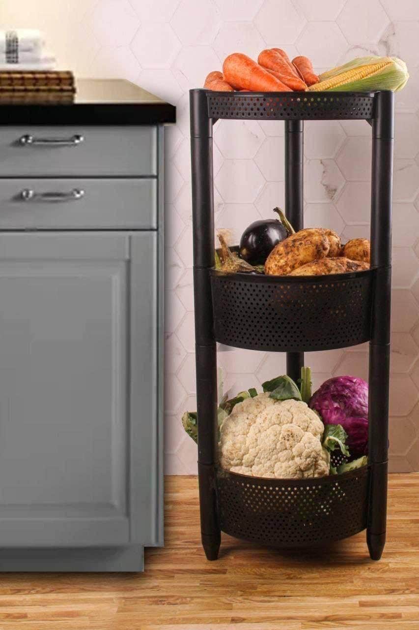 Turbo Storage Round Openwork Style (Round Base) (Black, 3 Floor)