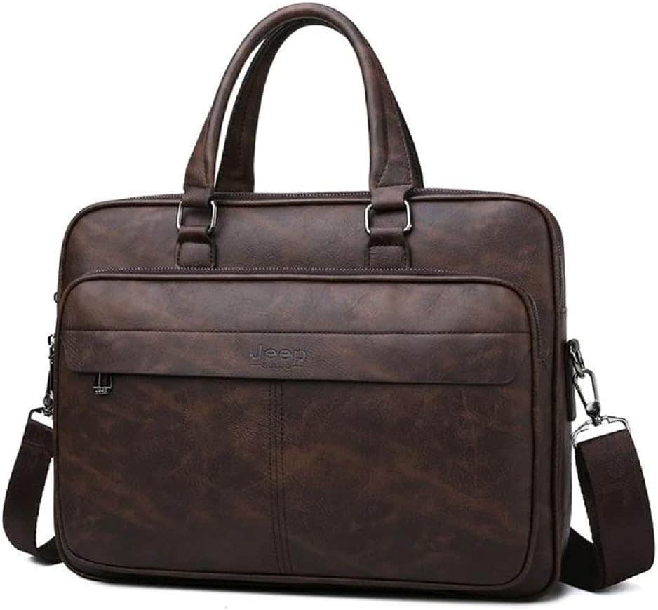 Men's Leather Briefcase Bag - 14in, Brown