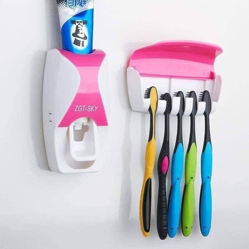 Automatic Toothpaste Dispenser | Five Toothbrush Holder Set Family Set Wall Mount Rack Bath Oral